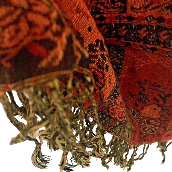 Vintage Pashmina & Silk Scarf Shawl Fall Colors - Picture 9 of 12
